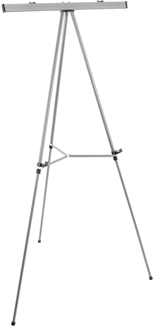 U.S. Art Supply 66" High Classroom Silver Aluminum Flip Chart Easel & Presentation Stand - Adjustable Floor/Tabletop, Portable Tripod, Holds 25 lbs., for Chart Paper, Poster Boards, & Pads
