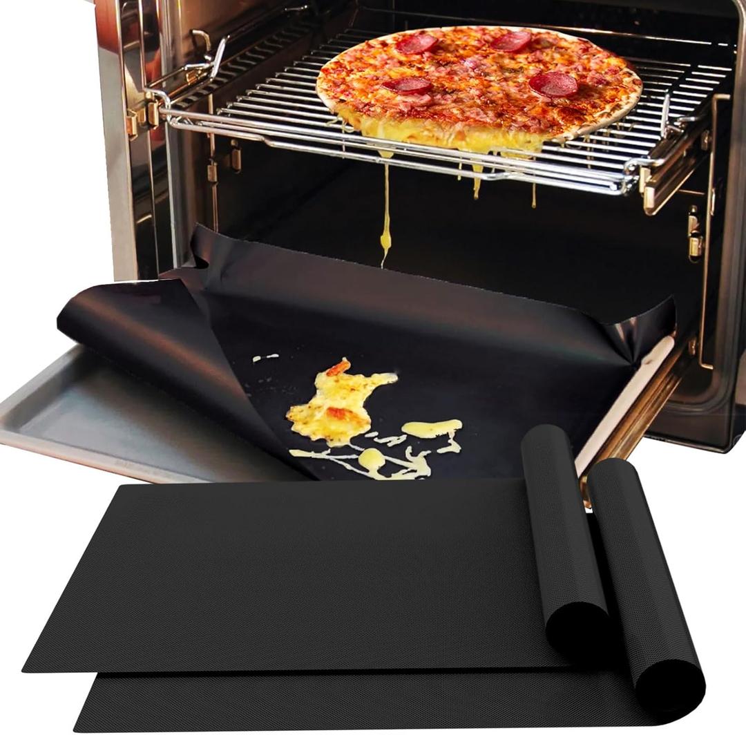 2 Pack Oven Liners for Bottom of Oven, 16x24 Inch Non-Stick Thick Teflon Oven Mats for Bottom of Oven, Prevent Gunk Spillovers, Odorles, BPA and PFOA Free Reusable Easy to Clean Oven (Black)