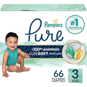 Pampers Pure Protection Baby Diapers, Size 3 (1628 lbs), 66 Count, Up to 100% Leakproof, Premium Plantbased Skin Protection, Hypoallergenic Soft Diapers