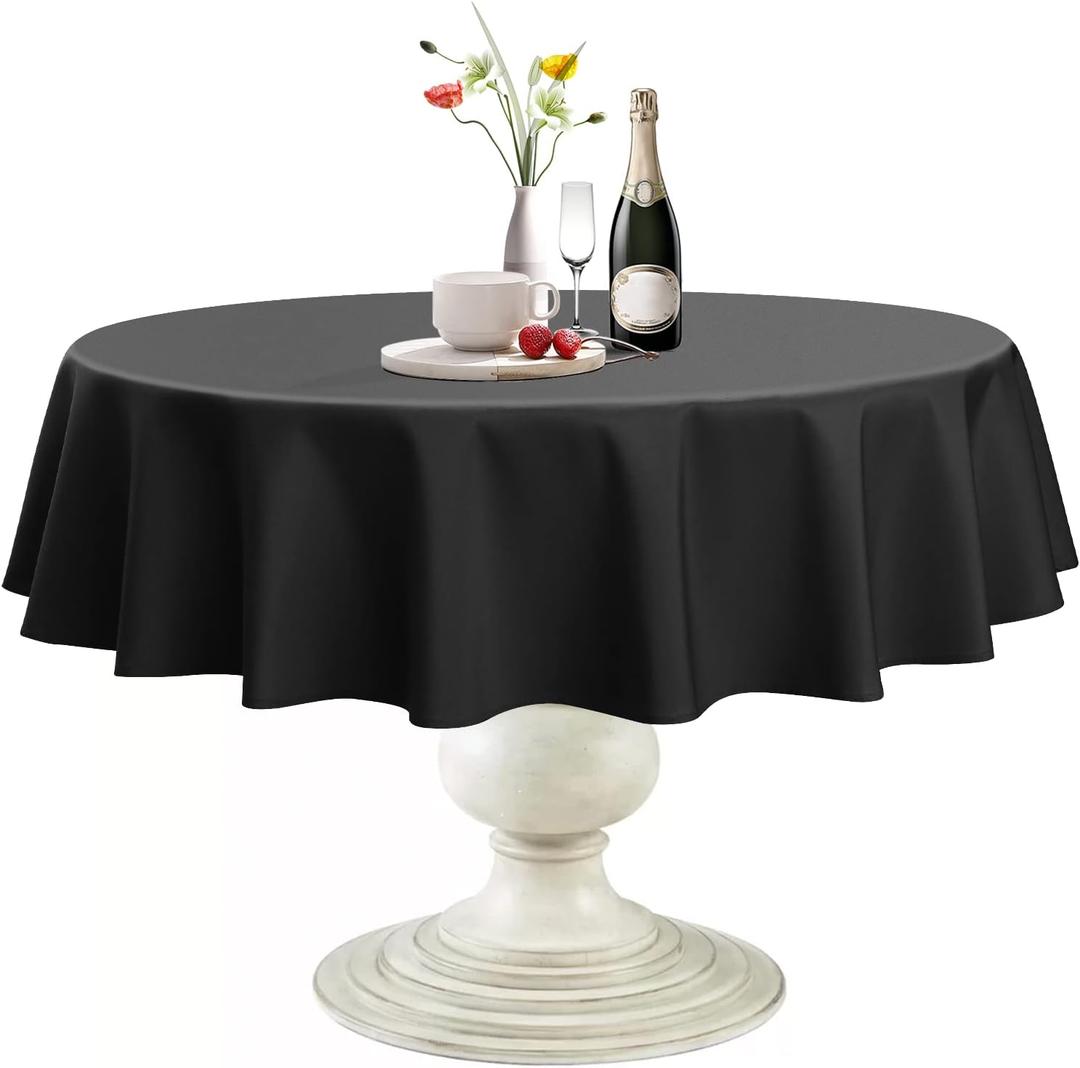 Softalker Round Tablecloth Waterproof & Stain Resistant Table Cloth Wrinkle Free Fabric Washable Polyester Table Cover for Dining/ Party/ Buffet/ Wedding (120 inch, Black)