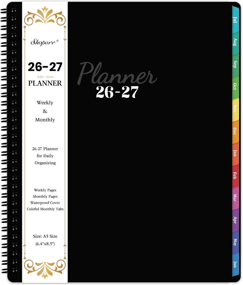Academic Planner 2026-2027 - Planner Weekly and Monthly 2026-2027, Jul. 2026 - Jun. 2027 11'' x 9'', Planner 26-27 with Colorful Tabs, Premium Paper, Twin-wire Binding - Classic Black