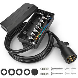 7 Pin Trailer Wiring Harness Kit with 6FT Heavy Duty 7 Way Plug Inline Trailer Cord and Waterproof 7 Way Trailer Junction Box for RV, Truck, and Camper