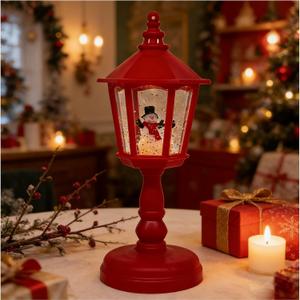 Christmas Snow Globe Lantern, Glitter Lighted Christmas Mini Streetlamp Home Table Decorations-Snowman