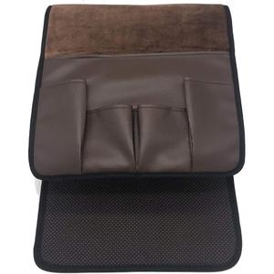 Anti-Slip PU Leather Velvet Sofa Couch Chair Armrest Soft Caddy Organizer Holder with 5 Pockets for Phone, Book, Magazines, TV Remote Control - Draped Over Sofa, Couch, Recliner Armrest (Brown)