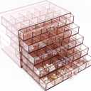 Clear Pink Acrylic Jewelry Storage Box, Earring Jewelry Organizer with 5 Drawers, 5-Layer Jewelry Box for Women, Earring Display Holder for Earrings Ring Bracelet Necklace, 120 Grid Storage Box