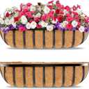 Y&M 30-Inch Window Planter Box 2Pcs Iron Deck Railing With Coco Liner, Metal Horse Troughs for Outdoor Balcony Rail Fence Porch Patio