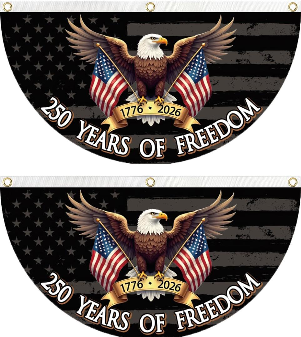 WENWELL 250 year anniversary of Freedom Bunting Flag, 250th Anniversary USA Patriotic Eagle Design Banner with Brass Grommets, 1776-2026 Commemorative Dcor, 1.5x3 FT 2 Pack