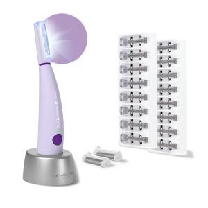 Michael Todd Beauty Sonicsmooth Pro+ Dermaplane Razor for Women Face + Eyebrow trimmer Dermaplaning System w/LED Light Peach Fuzz Remover -16 Dermaplaning Blades & 2 Microsmooth Exfoliation Tips (Lavender)