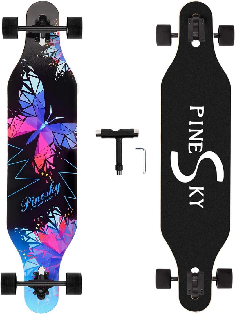 41 Inch Longboard Skateboard 8 Ply Natural Maple Complete Skateboard Cruiser for Cruising, Carving, Free-Style and Downhill with T-Tool