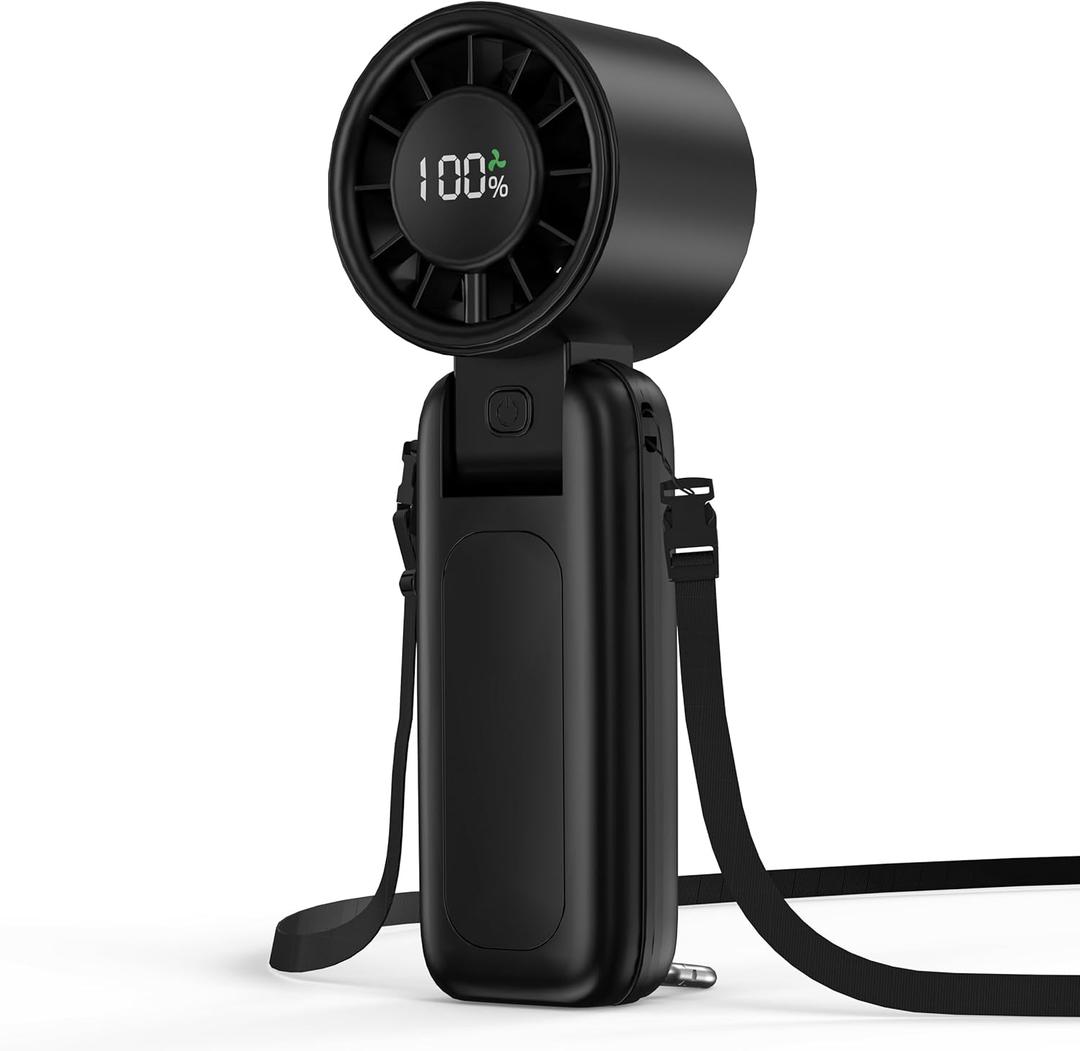 4 in 1 Portable Handheld Turbo Fan, 9000RPM High-Speed Mini, 180 Foldable, 1-100 Speeds, Up to 15H Use, 5000mAh Battery, Powerful Personal Cooling, Hand Held Fan for Travel, Indoor & Outdoor (Black)