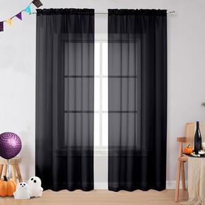 OVZME 2 Pieces Black Sheer Curtains 96" Inch Long for Living Room, Top Rod Pocket Voile Lightweight and Airy Drapes Window Treatment, 2 Panels= 84" W, Each 42" W x 96“L