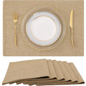 homing Cotton Linen Placemats Set of 6, Cloth Washable Farmhouse Dining Table Mats for Indoors & Outdoors, Easy to Clean,  13 x 19 Inch