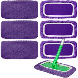 6 Pack Reusable Microfiber Mop Pads Compatible with Swiffer Sweeper Mop, Dry Sweeping Cloths & Wet Mopping Cloths, Washable Mop Pads for Surface/Hardwood Floor Cleaning (Mop is Not Included)