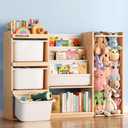 mirolam Toy Storage Organizer and Stuffed Animal Storage - Kids Room Toy Organization with 3 Bins Chest and 3 Tiers Montessori Book Shelf - Toddler Furniture for Playroom - Bedroom Nursery Decor, 50.8 x 35 x 12.6 inches