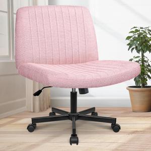 Orange Factory Criss Cross Chair Wheels Wide Cross Legged Office Desk Vanity Chair Comfy Fabric Armless Adjustable Swivel for Home Computer Task (Pink)