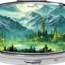 2 x Square Pill Case Small Pill Box with Mirror Pocket 2 Compartment Vitamin Pill Medicine Case Organizer Pill Containers for Traveling Coniferous Forest Mountain Range