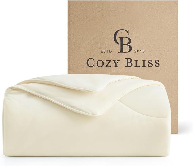 Cozy Bliss Cooling Comforter Queen Size x Sorona® Viscose Natural Fiber, Reversible Silky Smooth Cooling Blanket with Q-Max＞0.45 for Hot Sleepers & Night Sweats, Ivory White, 90"x90"