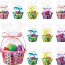 Hungdao Easter Bamboo Basket Sets Include Bulk Wiker Woven Basket with Handle,Raffia Grass Shred Paper,fillable Easter Eggs,Ribbon, Cellophane Bag for Kids Eggs Hunt Game Picnic Party Favors(12 Pack)