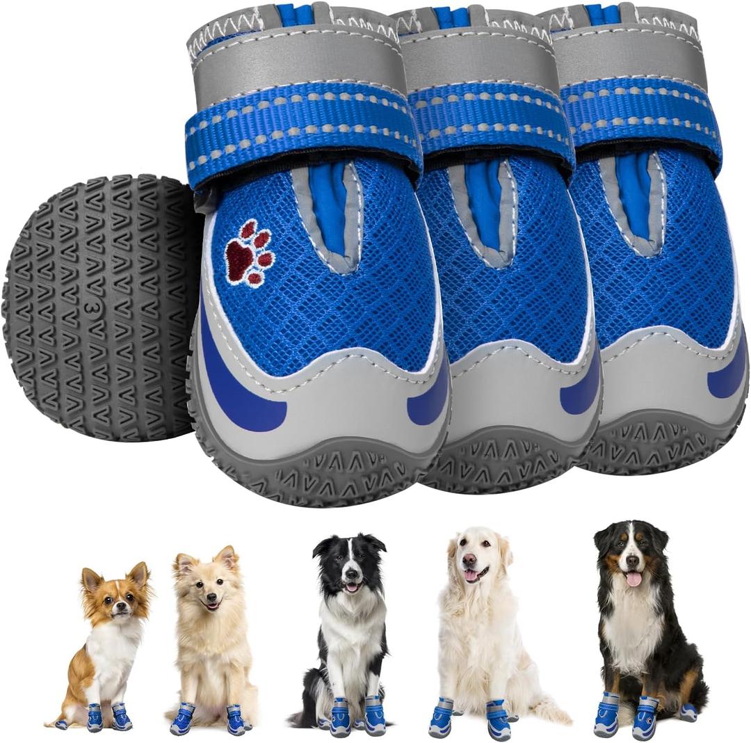 SlowTon Dog Shoes for Large Dogs - Mesh Breathable Dog Boots for Hot Pavement Summer Winter Snow, Anti-Slip Reflective Dog Booties Paw Protector for Outdoor Walking, Indoor Hardfloors(Blue,6) (#6 (width 2.6 inch) for 52-68 lbs)