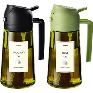 TrendPlain - Original 16oz/470ml Olive Oil Dispenser Bottle for Kitchen Gadgets and Air Fryer Accessories - Olive Oil Sprayer for Cooking w/Stickers - Black&Green