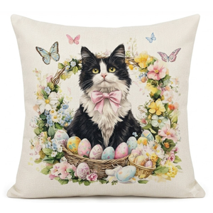 MIGEEN Spring Easter Pillow Covers 18x18 Inch Lovely Cow Cat Butterfly Throw Pillow Covers Floral Pillow Case for Easter Decoration Sofa Patio Garden