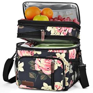 MIYCOO Insulated Lunch Bags for Women Men Large Lunch Box Leakproof Double Deck Soft Cooler Tote Bag (Flower, 15L)