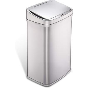 Ninestars 13 Gallon Automatic Trash Can, 50L Touchless Motion Sensor Garbage Can with Odor-Sealing Lid, Rectangular Stainless Steel, Silver Trim