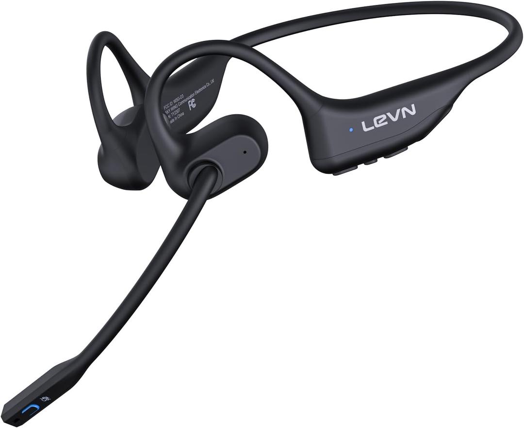 LEVN Open Ear Headphones with Mic, 29g Bluetooth Headset with Microphone, Bluetooth Headphones with Noise Cancelling Mic, Waterproof Non-slip Wireless Headset with Mic for Work, Workout, Driving, Call (Black)