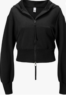 Flygo Women's Cropped Zip Up Hoodie Long Sleeve Drop Shoulder Sweatshirts Casual Ribbed Hem Workout Top Jacket with Pockets