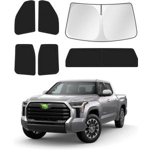 Windshield Sun Shade for 2022-2025 2026 Toyota Tundra Sunshade Side Rear Window Shade Cover Sun Visor Shield Privacy Protection Keep Vehicle Cool Black 6PCS