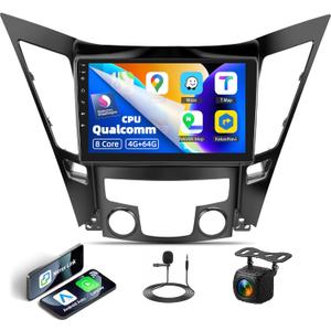 4GB+64GB, 8 Core Qualcomm Car Stereo Radio for Hyundai Sonata 2010-2015 Android 13 Wireless CarPlay Android Auto 9 Inch IPS Touchscreen GPS Navigation Bluetooth 5.1 DSP WiFi AHD Backup Camera SWC
