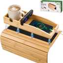Joy&Grace Couch Cup Holder, 3-in-1 Magnetic Detachable Couch Arm Tray, Bamboo Sofa Armrest Table with Anti-Slip Pad, Sofa Armrest Tray Table (Natural)