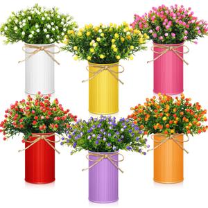 Maxdot 6 Sets Spring Centerpiece for Table Artificial Milan Flower with Metal Pots Colorful Faux Milan Floral Arrangements for Dining Table Kitchen Counter Home Wedding Decor (Retro)