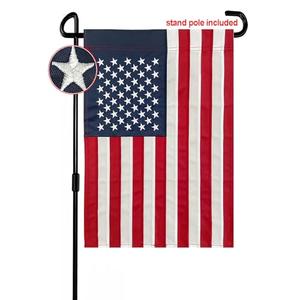 Bradford Embroidered American Garden Flag with Stand Holder, 12x18 inch American USA Garden Flag for Outside Yard Heavy Duty