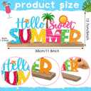 MiniInflat Hello Sweet Summer Metal Sign Summer Decorations for Home Tropical Coastal Table Decor with Wood Base for Home Office Tabletop Centerpiece Decoration Tiered Tray Mantel Shelf Fireplace
