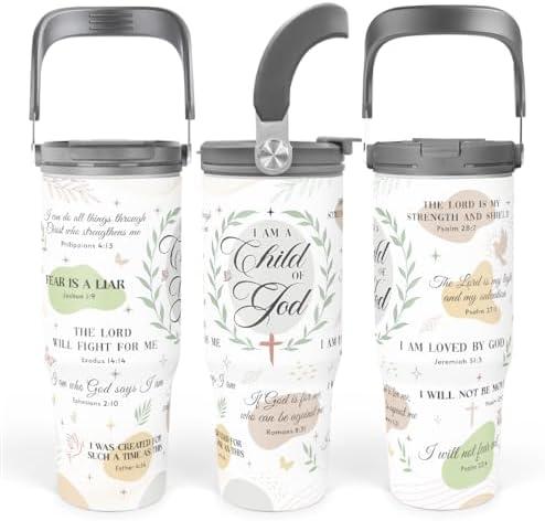 SANDJEST Christian Tumbler with Handle 30oz, Religious Gifts for Women, Inspirational Gifts for Her for Birthday Christmas Mothers Day, Stainless Steel Flip Straw Insulated Tumblers Coffee Travel Cup