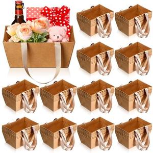 Glenmal 72 Pcs Baskets for Gifts Waterproof Empty Kraft Basket Bulk with Handles 9.8 x 6.5 x 4.3'' Gift Basket Empty to Fill for Wedding Party Christmas Valentines(Brown)
