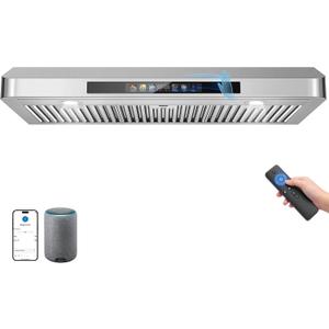 Tieasy 42 Inch Under Cabinet Range Hood, 900 CFM Smart Kitchen Vent Hood with Voice/Gesture/Remote/Touch Control, Dual Motor Stove Hood with 4-Speed, LED Lights, Works with SmartLife, Google & Alexa