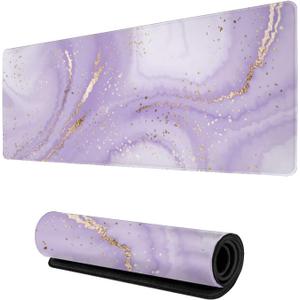 Purple Gold Marble Mouse Pad Gaming XL Large Mousepad Pretty Desk Mat for Women and Girls Long Extended Big Keyboard Pads Table Accessories for Gaming and Office 31.5 X 11.8 Inch (One Size)
