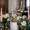 Eywamage Short Pink Flameless Taper Candles with Remote, Flickering Spring Easter Battery LED Wax Candlesticks Set of 6