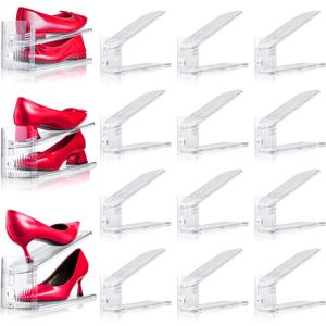 Adjustable Shoe Slots Organizer,12PACK Transparent Shoe Stackers Shoe Rack Holder Shoe Space Savers Double Layer Stack Shoe Racks for Closet Organization(Transparent)