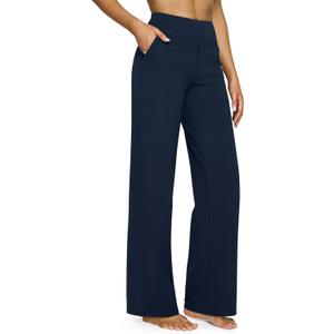 G4Free Yoga Pants Women Wide Leg Dress Pants with Pockets High Waisted Sweatpants Loose Casual Lounge Palazzo Pants(Dark Navy, L, 31")