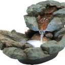 Alpine Corporation 20" Long Indoor/Outdoor River Rock Waterfall Tabletop Fountain with LED Lights