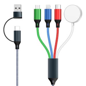 4 in 2 Multi Charging Cable for Apple Watch Charger, Travel Essentials Charger, Portable USB C/Micro USB Cord Compatible with iWatch 11-1, iPhone 17-11, iPad, Airpods, Android Phones, 4FT