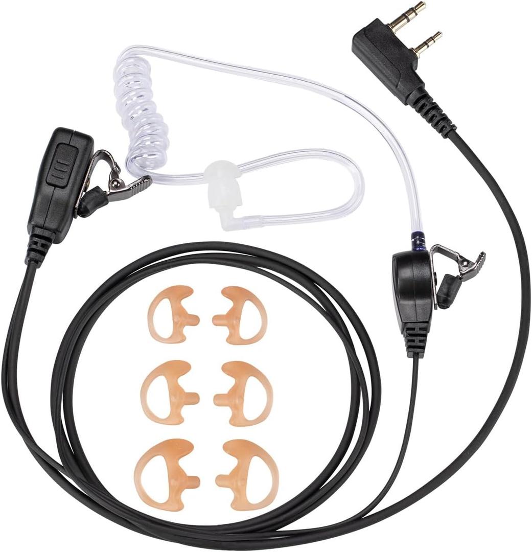 2 Pin FBI Earpiece/Headset for Walkie Talkie with Clear Sound PTT MIC&Soft and Comfort Acoustic Tube for UV-5R BF-F8HP BF-888S, Kenwood TK3230 Two Way Radio (1 Pack)