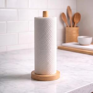 Wooden Paper Towel Holder for Countertop, Solid Beech Wood Stand with Non-Slip Base, Fits Standard Kitchen Rolls, Easy Assembly, Farmhouse Paper Towel Dispenser