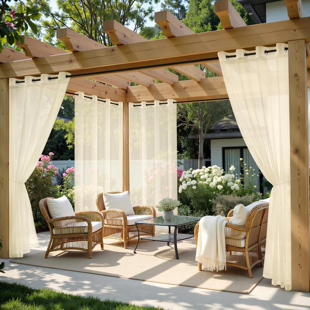 MIULEE Outdoor Curtain for Patio Waterproof, 4 Panels 54 x 84 Inch - Grommet Outside Sheer Curtains for Gazebo/Pergola/Cabana/Porch/Balcony, Beige