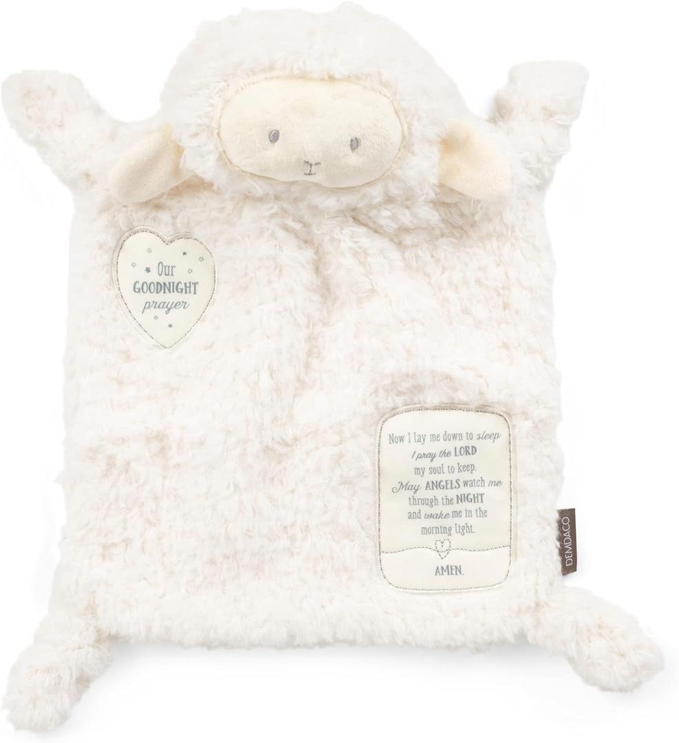 DEMDACO Clean White Fuzzy Lamb Goodnight Prayer Polyester Plush Children's Stuffed Animal Blankie