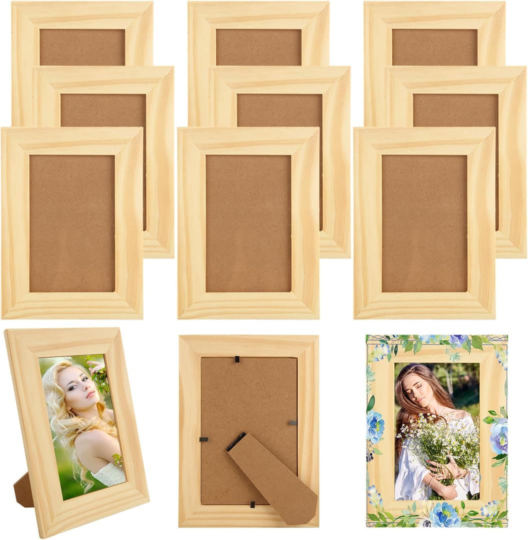 12PCS Wooden Picture Frame for Crafts 4x6 Wooden Frame Unfinished Wood Frames Bulk Solid Wood Picture Frames Wood Frames for Photos Postcard Photo Frames Displays