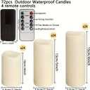 72Pack Flameless Candles with Remote,LED Cancle 3 sizes (H4" 5 ", 6 "x D 2.2") with 24Hours timer, -Waterproof Battery Operated- LED Candle for home decor, wedding party Christmas decoration candles